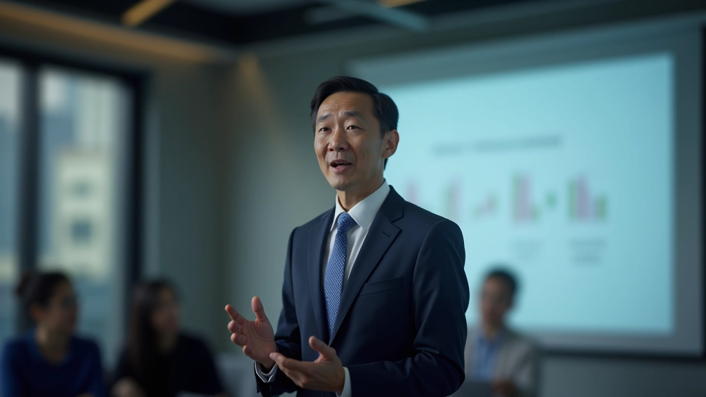 Professional presenting with confidence to audience, engaged delivery, clear communication, presentation setup